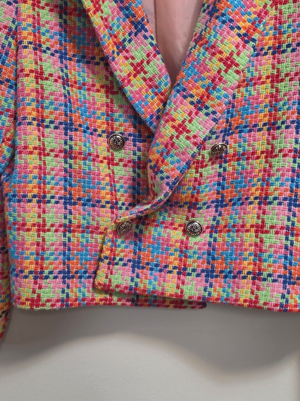 Vanessa Zani Multicolor Tweed Cropped Blazer Jacket Made In Italy Size L - Picture 3 of 10